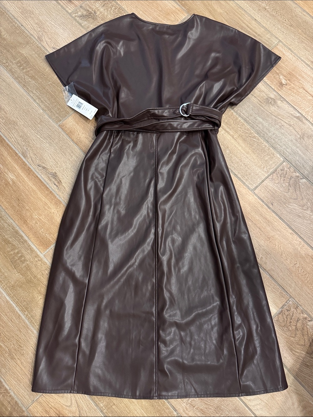 Such a flattering fit! Faux Leather Belted Midi Dress - Chocolate Brown